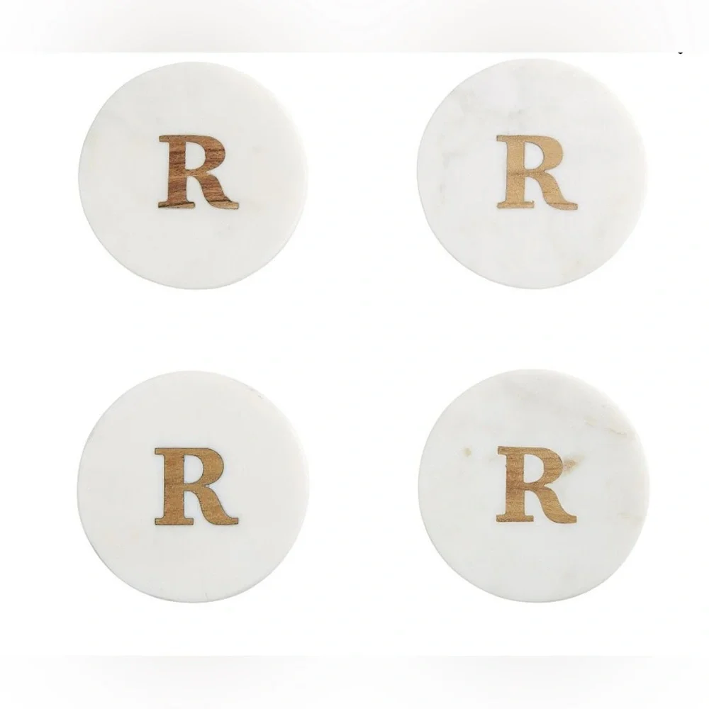 Pottery Barn Alphabet Marble/Wood Coasters - Set Of 4 (Letters MSTR)